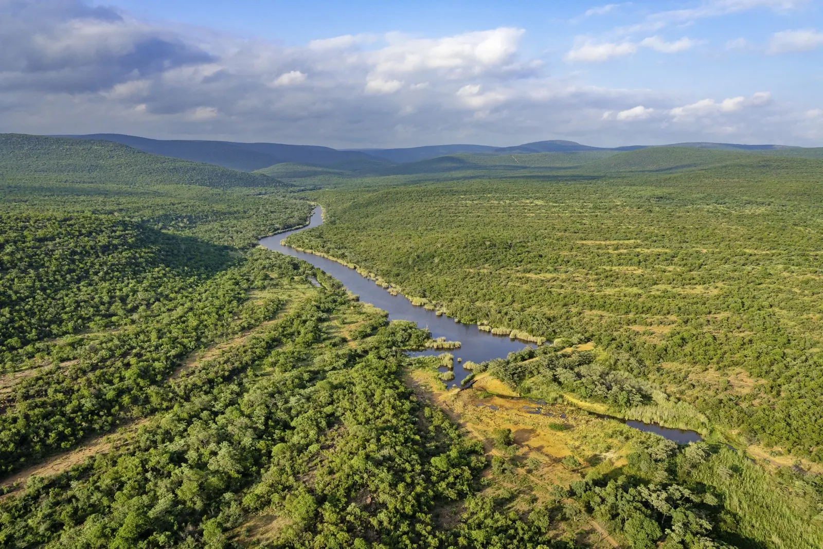Aerial view of the Palala River winding through Lapalala Wilderness